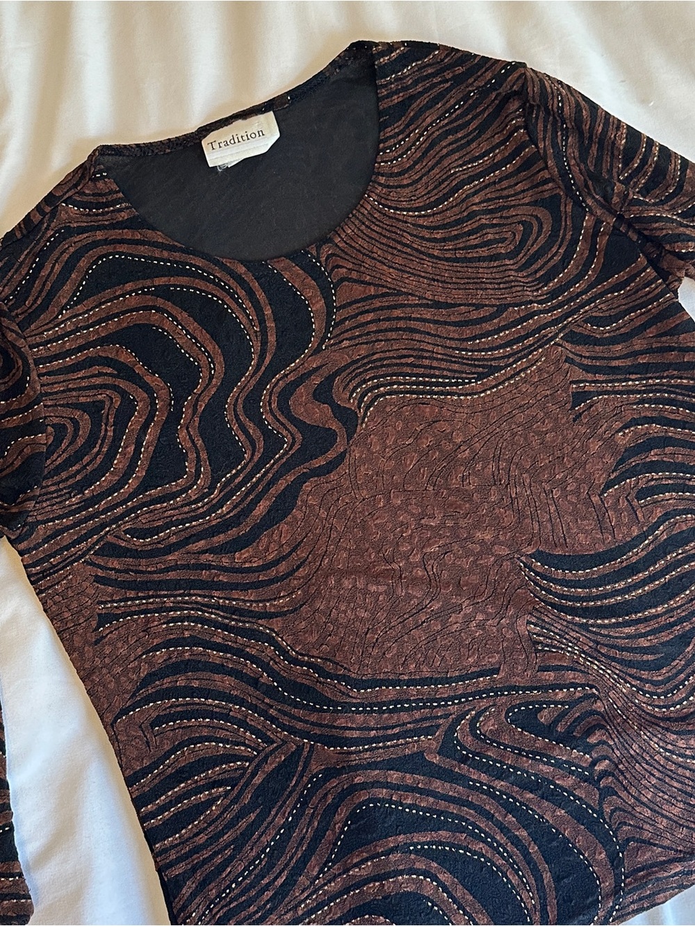 Vintage Y2K Brown & Black Abstract 3/4 Sleeve Top